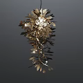 Unique Shaped Artistic Chandelier With Metallic Leaves And Floral Decorations
