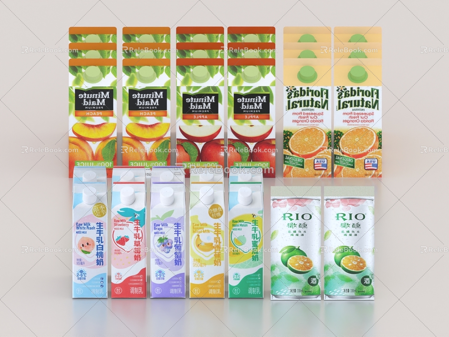 Flavor Drink Milk Flavor Yogurt Juice Milk Drink Coconut Juice Orange Juice Soda Packaging Box 3d model