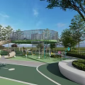 Tree Surrounded Circular Children's Playground With Green Surface And Outdoor Play Facilities