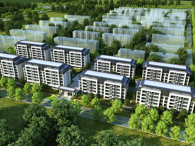 Aerial View Planning for Residential Layout With Lush Greenery and Road System 3d model