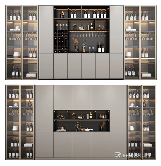 Elegant Modern Wine Cabinet With Glass Doors And Wine Storage Displays 3d model 
