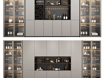 Elegant Modern Wine Cabinet With Glass Doors And Wine Storage Displays 3d model