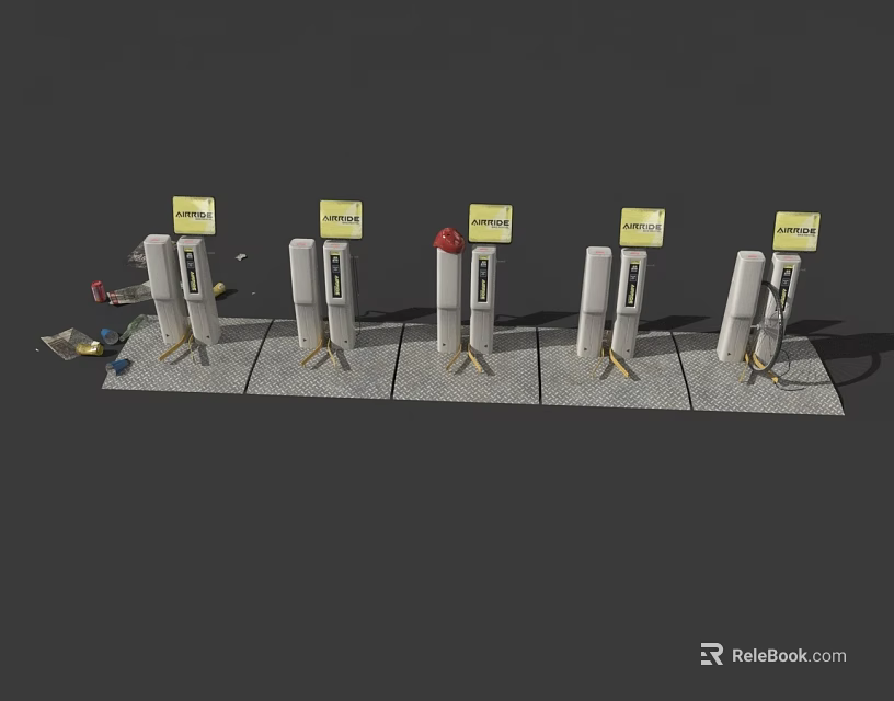 Five Swing Door Models Display With Yellow Labels And Installation Tools 3d model