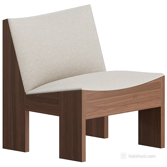 Modern Leisure Chair With Beige Fabric Cushion And Solid Wooden Frame 3d model 