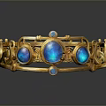 Elegant Gold Bracelet With Blue Gemstones And Intricate Carvings Design
