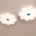 Two Flower Shaped Ceiling Lights with White Petals and Red Blue Centers 3d model