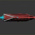 Futuristic Red And Gray Spacecraft With Blue Thrusters For Cosmic Exploration