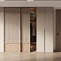 Modern Wooden Wardrobe With Lattice Front Design And Interior Hanging Storage Space