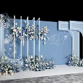 Elegant Blue Wedding Setup With Geometric Frames White Flowers And Angels 3d model