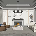 Luxurious Living Room Interior With Fireplace Chandelier Brown Armchairs White Sofa And Marble Coffee Table