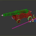 Vintage Brass Cannon on Wooden Carriage with Spoked Wheels and Tools
