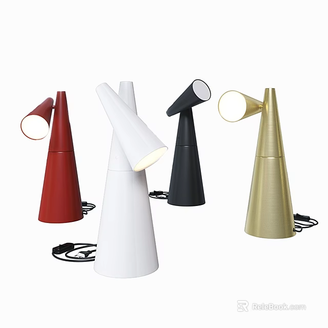 Modern Conical Table Lamps in Red White Black and Gold Colors with Stylish Design 3d model 