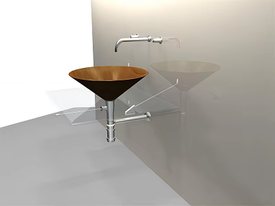 Copper Conical Wall Mounted Washbasin With Modern Faucet In Minimalist Space 3d model