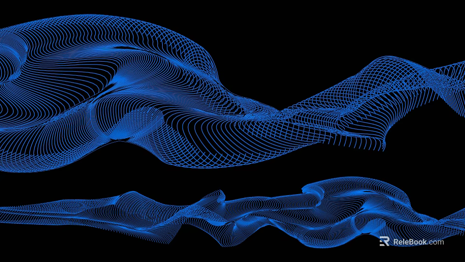 Flowing Blue Wavy Lines With Grid Pattern On Black Background Abstract Art 3d model