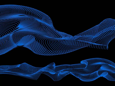 Flowing Blue Wavy Lines With Grid Pattern On Black Background Abstract Art 3d model