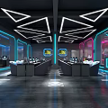 Modern Internet Cafe Interior Featuring Neon Lights Gaming PCs And Hi-Tech Seating Area 3d model