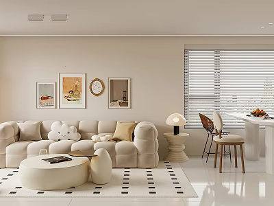 Modern Dining Living Room Interior With Cozy Sofa Dining Table And Wall Art 3d model