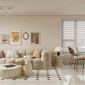 Modern Dining Living Room Interior With Cozy Sofa Dining Table And Wall Art