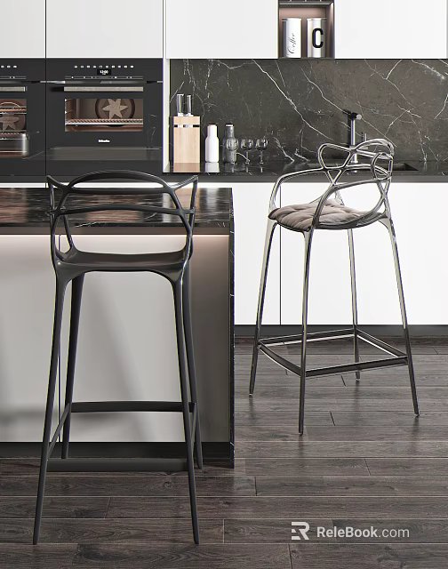 Modern Kitchen Bar Stools With Sleek Metal Frames And Upholstered Seats 3d model