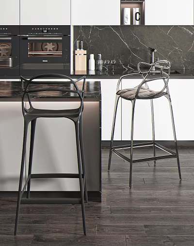 Modern Kitchen Bar Stools With Sleek Metal Frames And Upholstered Seats 3d model