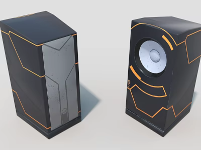 Stylish Modern Black Speakers with Orange Accents and Sleek Tech Design Structure 3d model