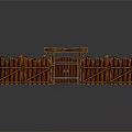 Rustic Wooden Fence With Central Gate And Decorative Beam Design 3d model