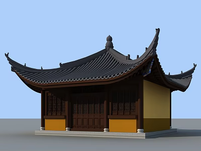 Traditional Chinese Ancient Building With Curved Eaves Black Tiled Roof And Yellow Walls 3d model