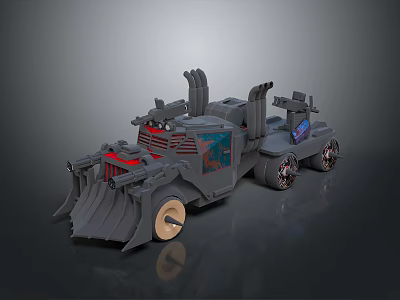 Futuristic Mechanical Vehicle With Front Bucket Large Wheels And Red Blue Details 3d model