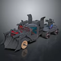Futuristic Mechanical Vehicle With Front Bucket Large Wheels And Red Blue Details