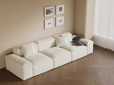 Modern cream style multi-person sofa 3d model