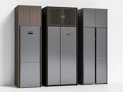 Three Modern Refrigerators with Different Styles Metallic Finish and Sleek Design 3d model