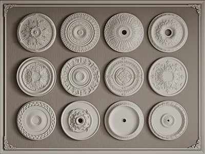 Decorative Ceiling Medallions Featuring Various Ornate Patterns and Different Styles for Home Decoration 3d model