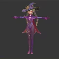 Fantasy Witch Character in Purple Outfit With Large Decorative Hat And Magic Elements 3d model