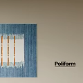 Designer Square Carpet With Blue White Base And Orange Vertical Stripes Fringed Edges
