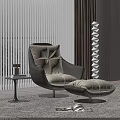 Modern Leisure Chair with Dark Brown Frame Beige Cushions Ottoman and Side Table