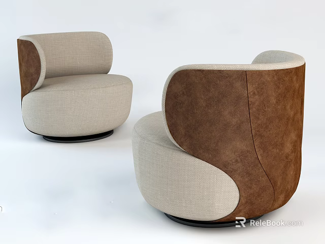 Modern Single Sofa With Beige And Brown Fabric Curved Design Round Base 3d model 