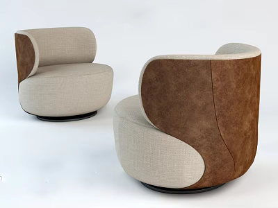 Modern Single Sofa With Beige And Brown Fabric Curved Design Round Base 3d model