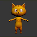 Cute Cartoon Orange Kitten in Standing Pose with Big Eyes on Gray Background