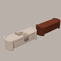 Light Colored Bed Bench With Plaid Blanket And Brown Upholstered Design