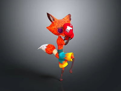 3D Cartoon Fox Character With Orange Fur Red Boxing Gloves Colorful Shorts Standing Pose 3d model