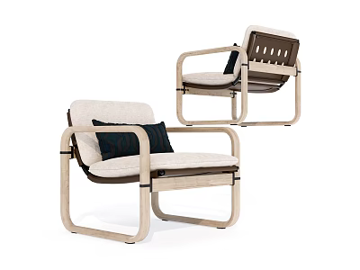 Modern Leisure Chair With Wooden Frame Beige Cushion And Black Pillow 3d model