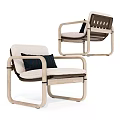 Modern Leisure Chair With Wooden Frame Beige Cushion And Black Pillow
