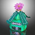 Elegant Decorative Ornament Set with Green Body Pink Flower Transparent Parts and Fan Shaped Accents