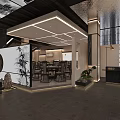 Traditional Chinese Restaurant Interior With Wooden Screen Bamboo Decor And Round Landscape Painting