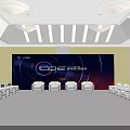 Modern Hotel Public Lounge Area With White Chairs Large Screen And Ceiling Lights
