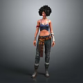Female Character With Curly Hair Sports Bra Wrist Guards Plaid Sash And Cargo Boots Outfit