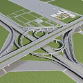 Elaborate Highway Interchange Bridge with Interconnected Roads and Green Grassy Areas 3d model