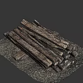 Aged And Weathered Train Track Sleepers Lying On Gravel Ground With Stones