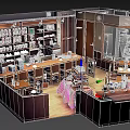 Cozy Restaurant Interior With Wooden Bar Counter Stools And Various Bottles On Display Shelves