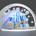 Arched Entertainment Display With SWISLOVE Sign Colorful Silhouettes And White Balls